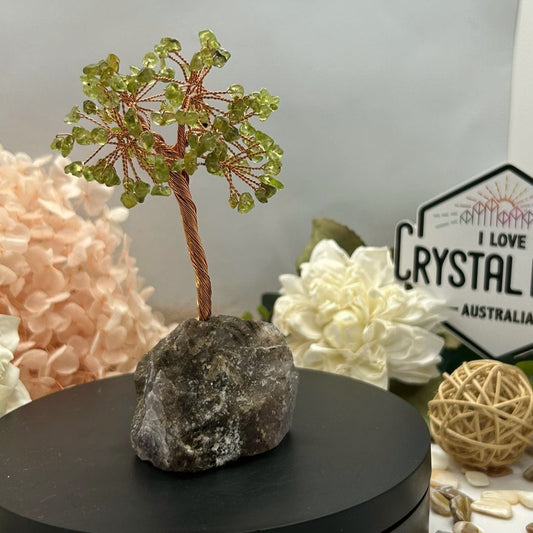 Peridot chip tree + Raw Amethyst base