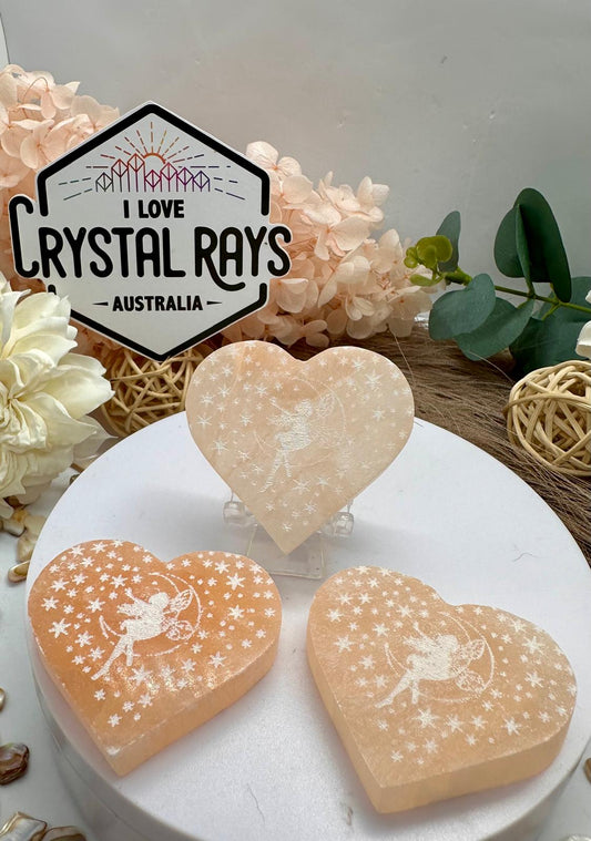 Peach Selenite Heart Carving 42g