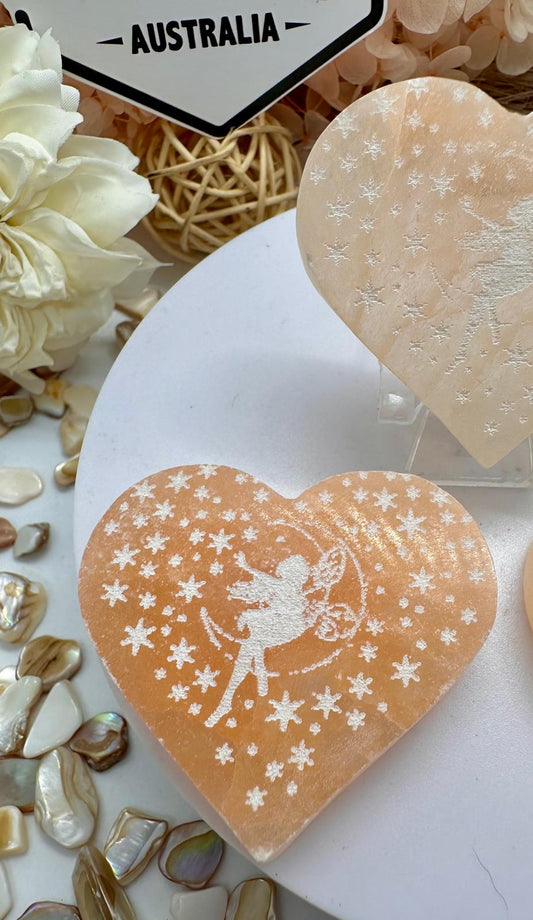 Peach Selenite Heart Carving 42g