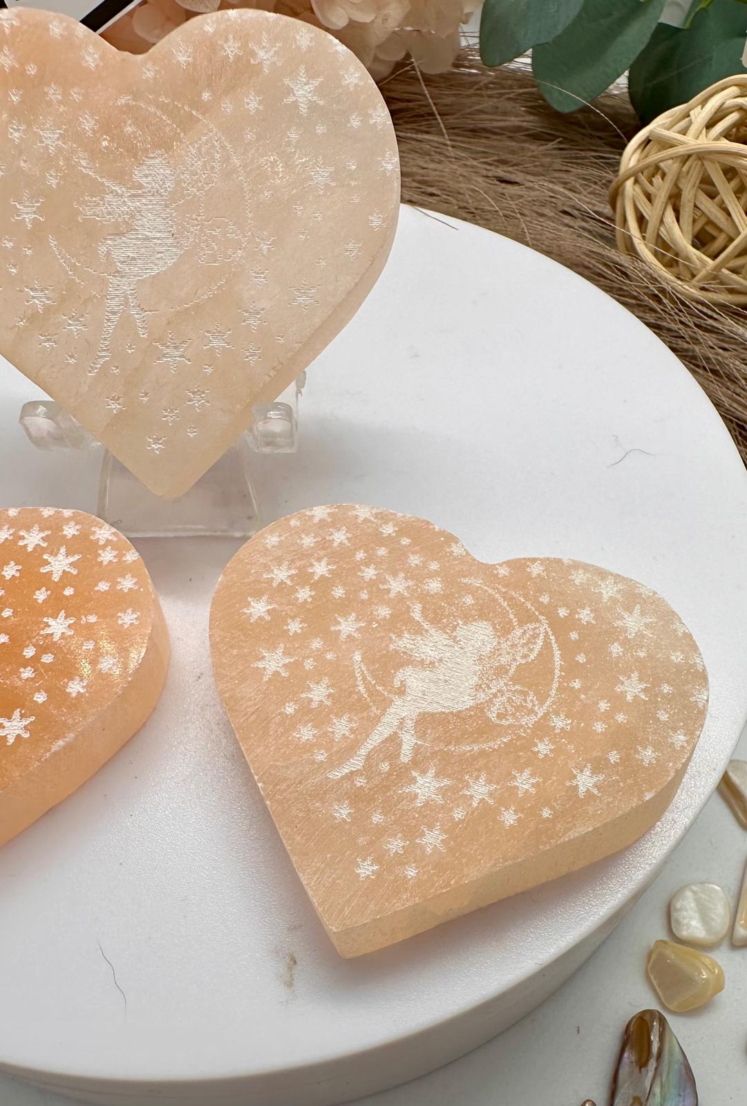 Peach Selenite Heart Carving 42g