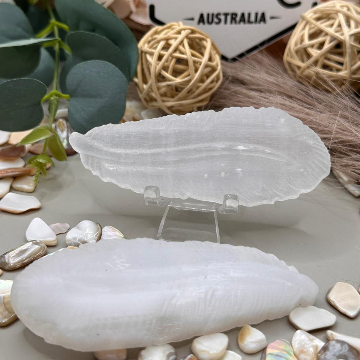 Selenite Feather Carving 43g