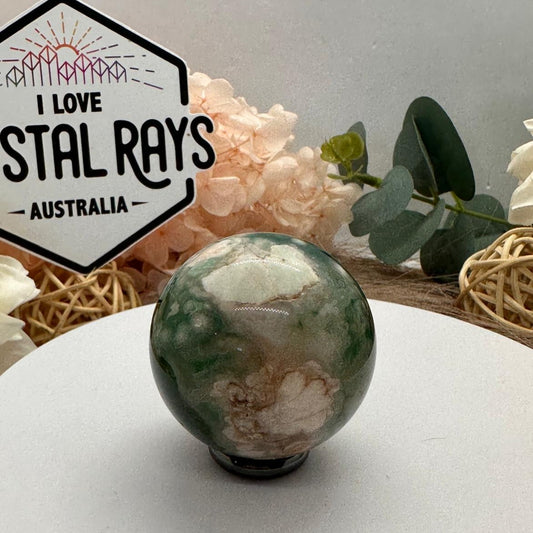 Green Flower Agate Sphere 92g