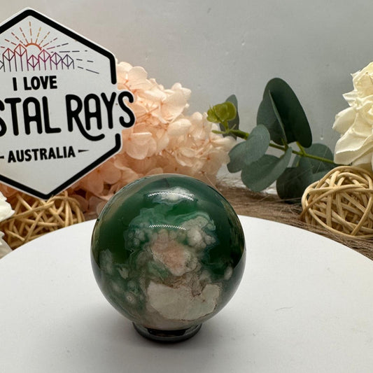 Green Flower Agate Sphere 92g