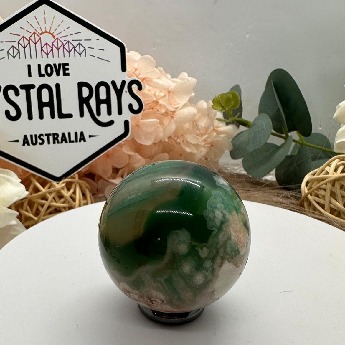 Green Flower Agate Sphere 92g