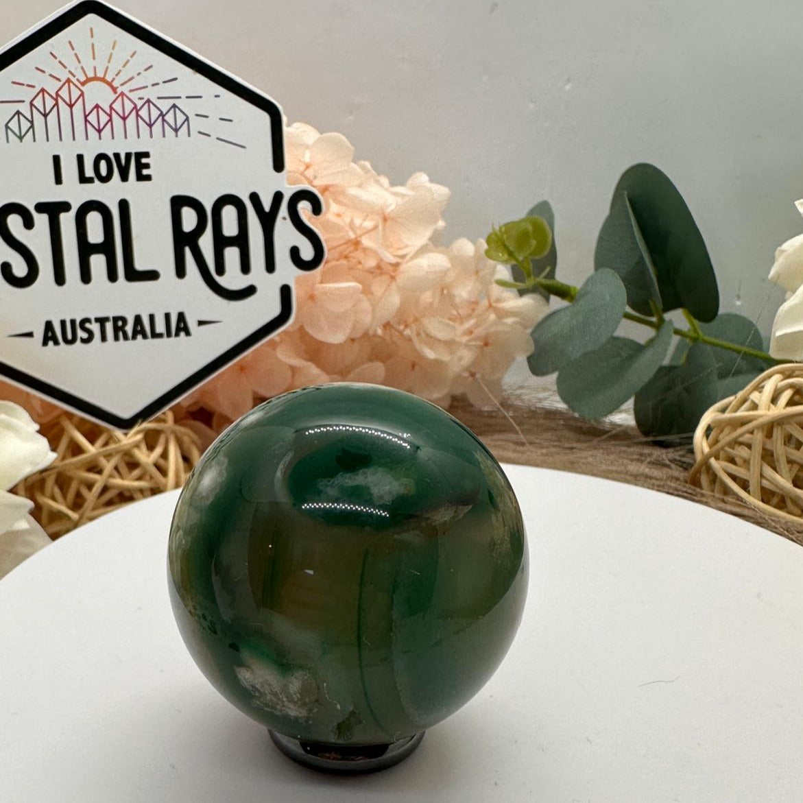 Green Flower Agate Sphere 92g
