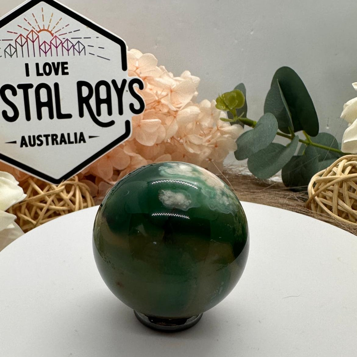 Green Flower Agate Sphere 92g