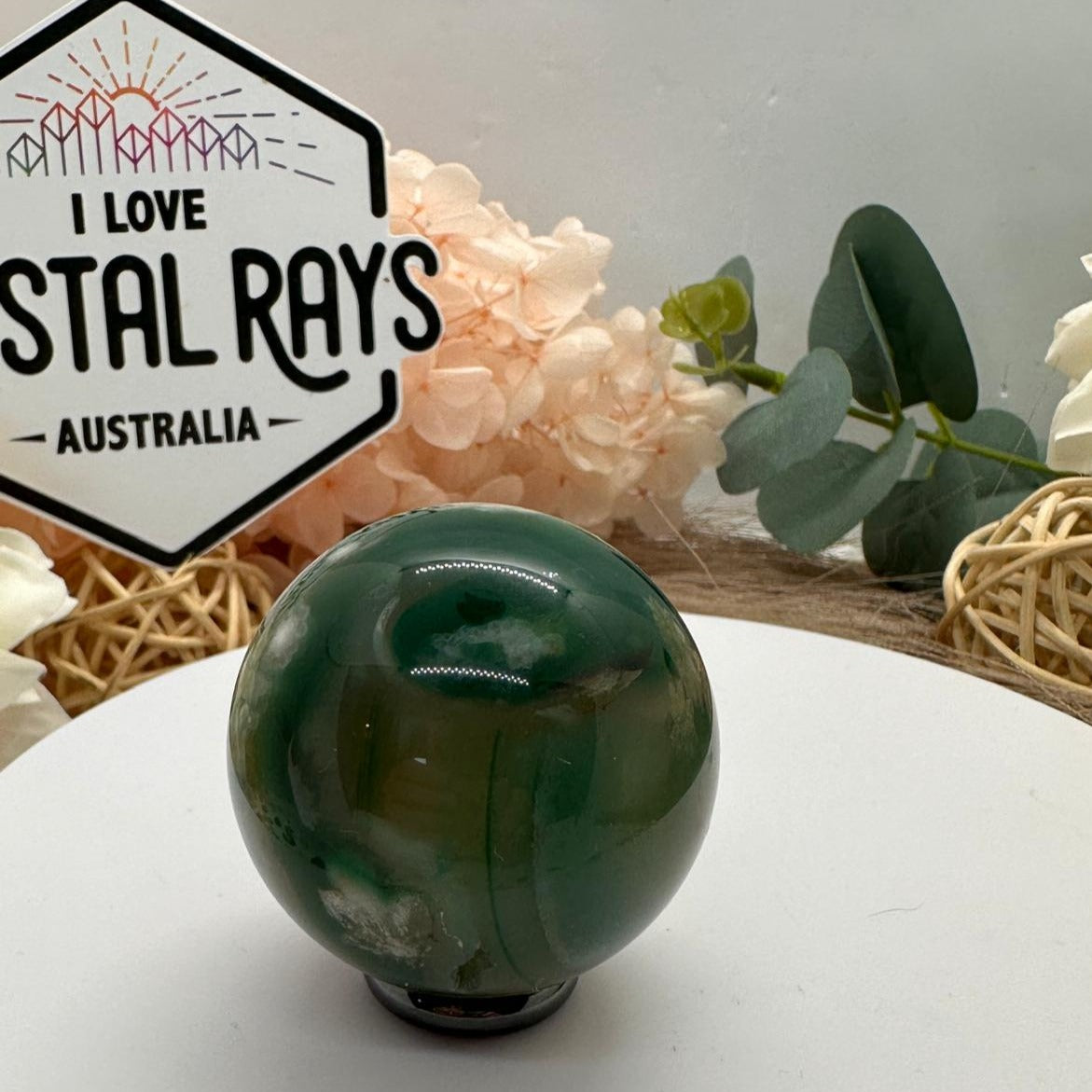 Green Flower Agate Sphere 92g