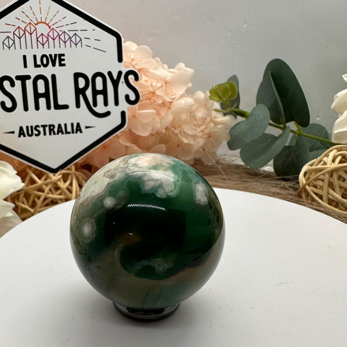 Green Flower Agate Sphere 92g