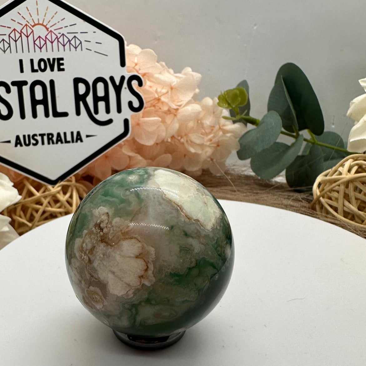 Green Flower Agate Sphere 92g