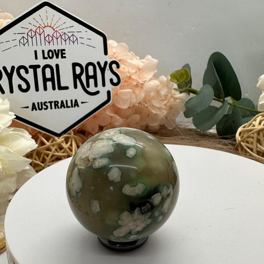 Green Flower Agate Sphere 86g
