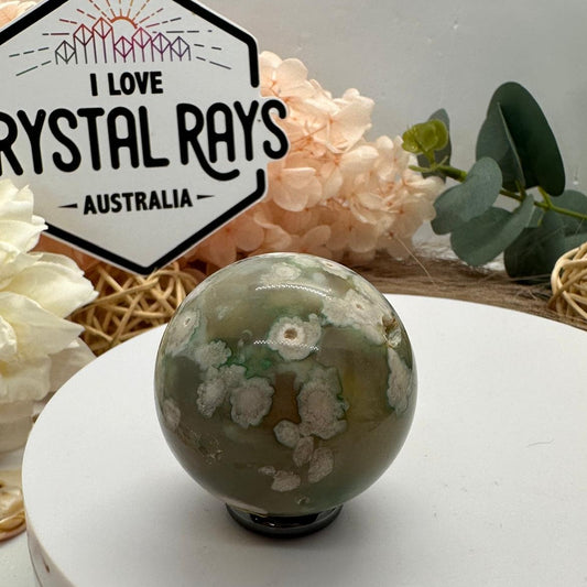 Green Flower Agate Sphere 86g