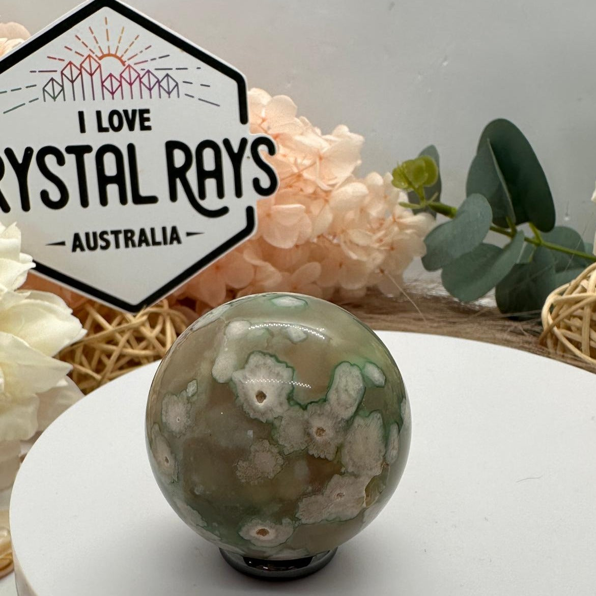 Green Flower Agate Sphere 86g