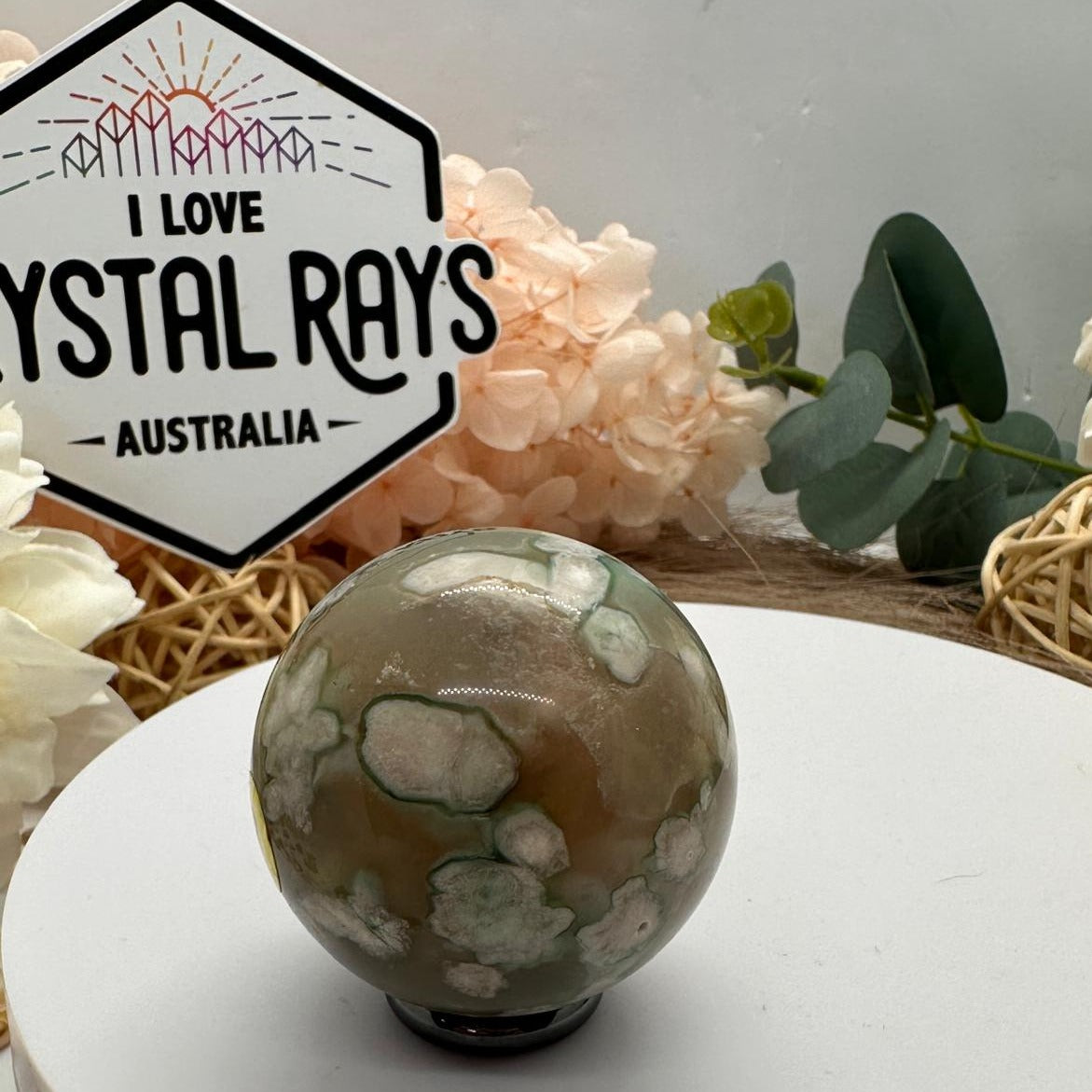 Green Flower Agate Sphere 86g