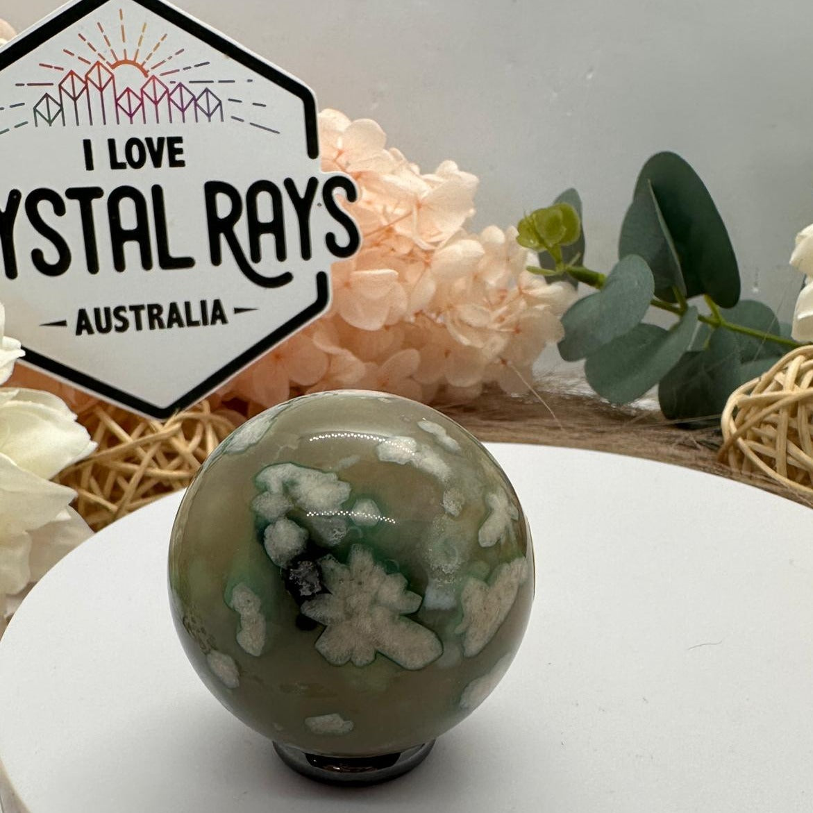 Green Flower Agate Sphere 86g