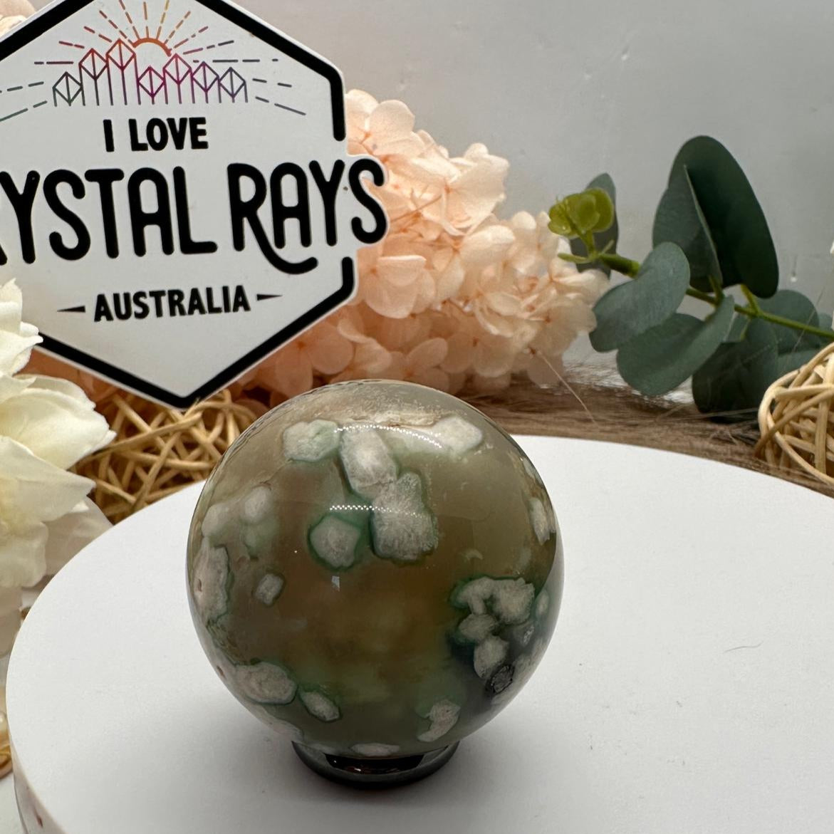 Green Flower Agate Sphere 86g