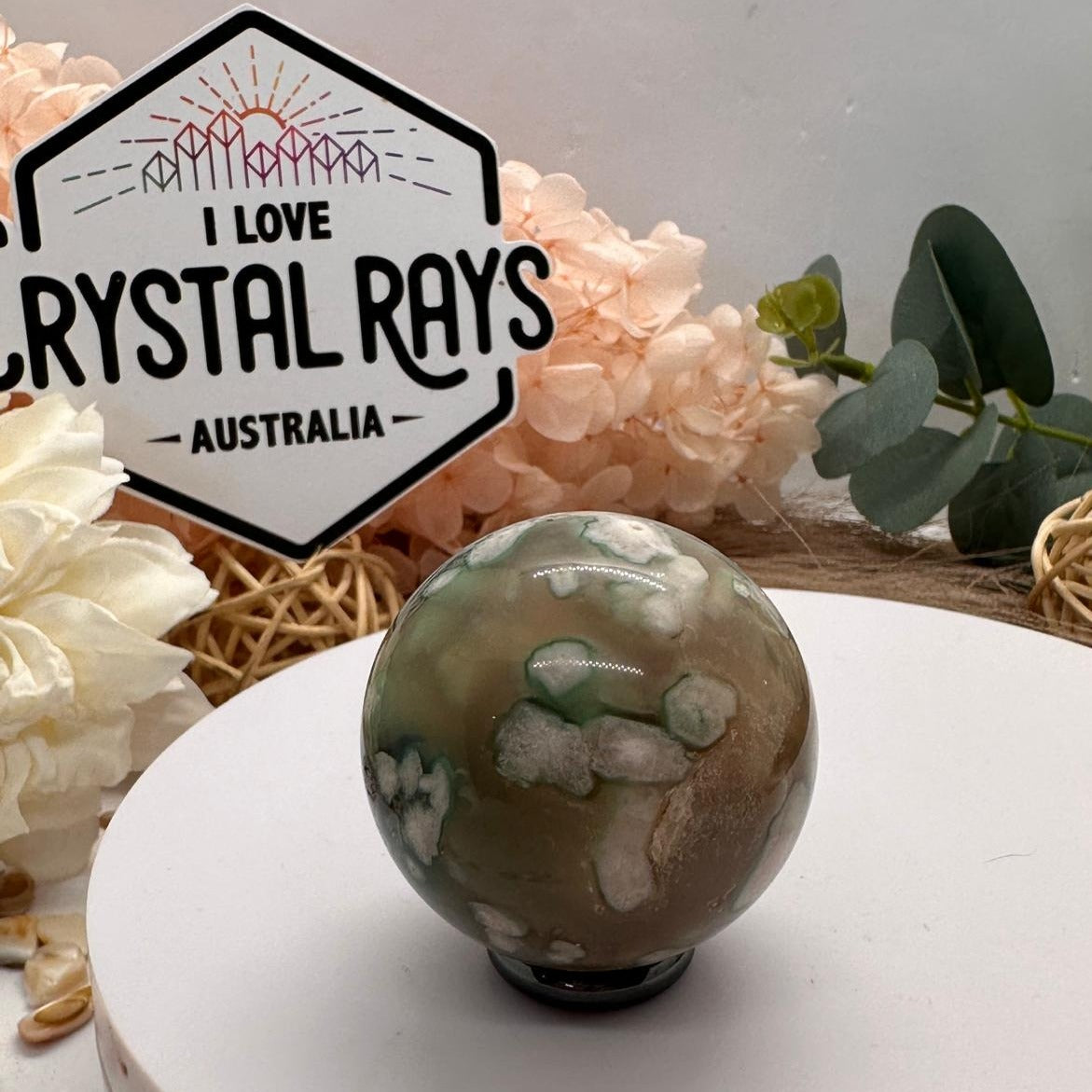 Green Flower Agate Sphere 86g