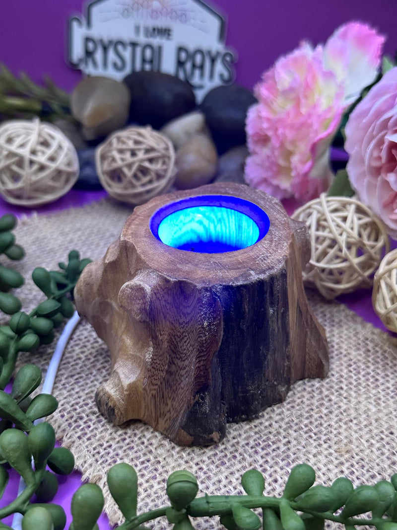 Wooden Tree Stump Stand - Colour changing Light.