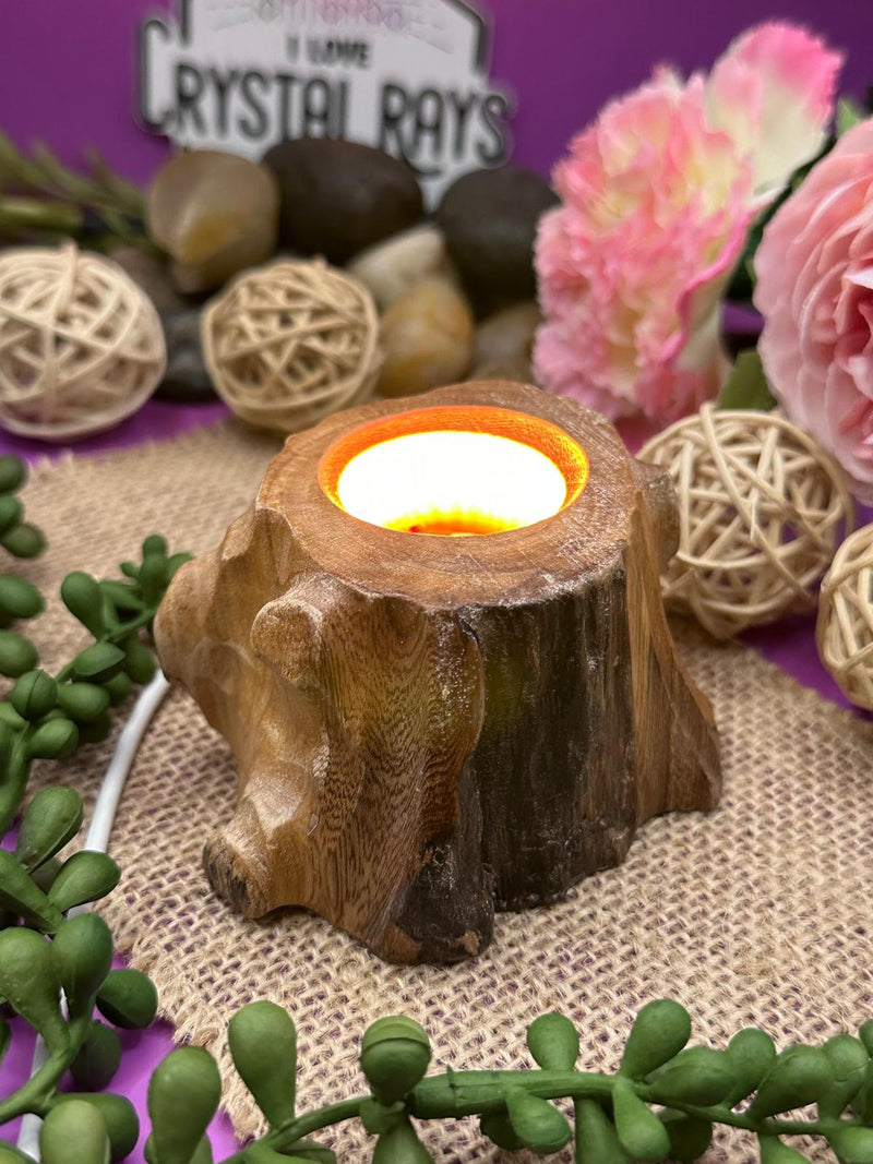 Wooden Tree Stump Stand - Colour changing Light.