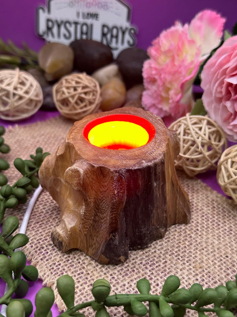 Wooden Tree Stump Stand - Colour changing Light.