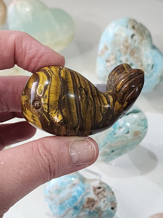 Tigers Eye Whale Carving