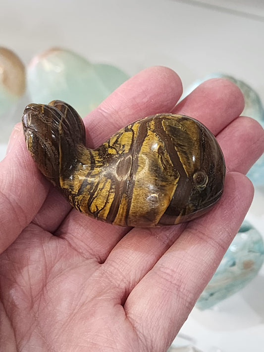 Tigers Eye Whale Carving