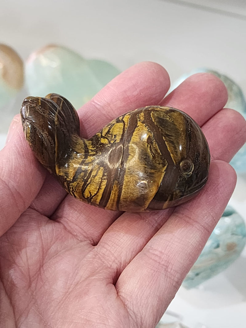 Tigers Eye Whale carving