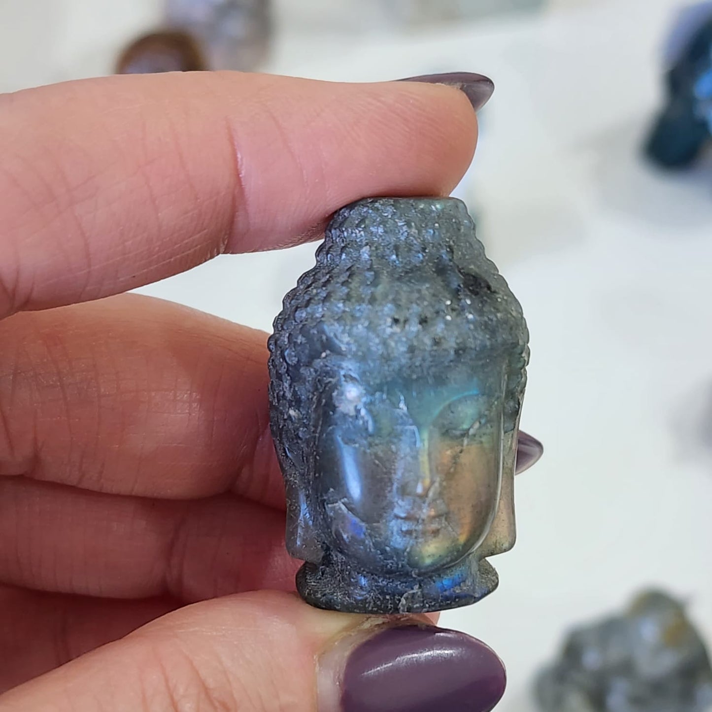 Labradorite Buddha Head carving