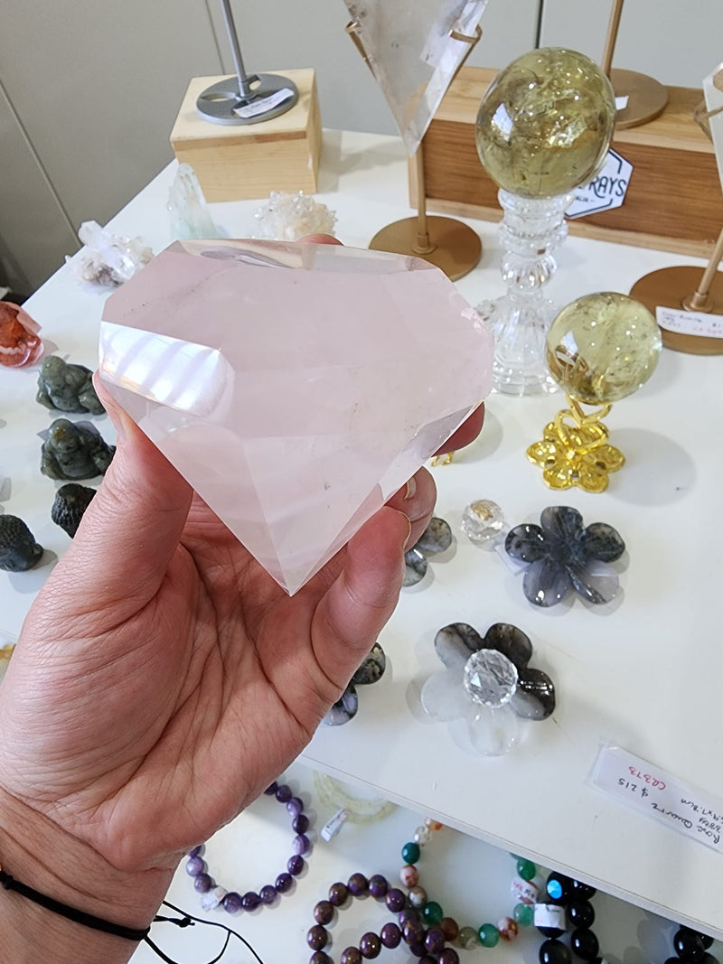 Rose Quartz Diamond with stand.