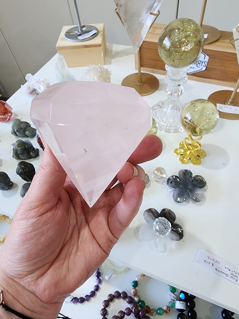 Rose Quartz Diamond with stand.