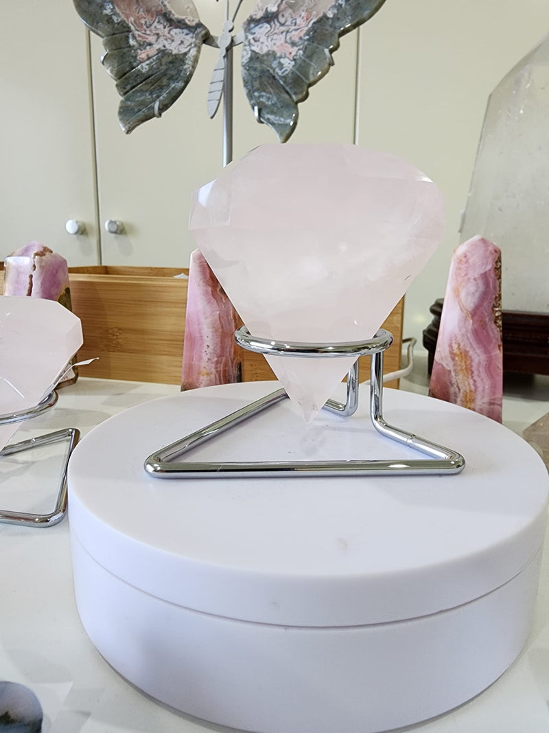 Rose Quartz Diamond with stand.