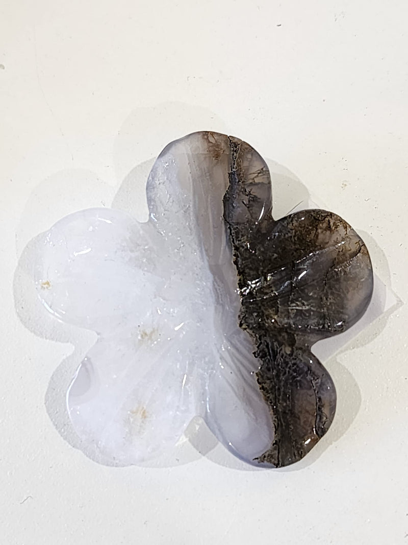 Moss Agate Flower with Clear Quartz Facet Sphere