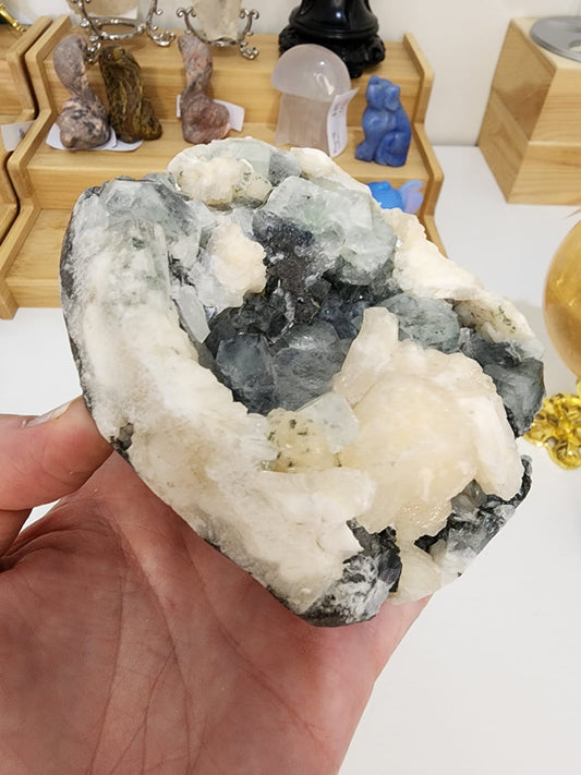 Zeolite Mineral Apophyllite + Stilbite & Black Chalcedony 150g