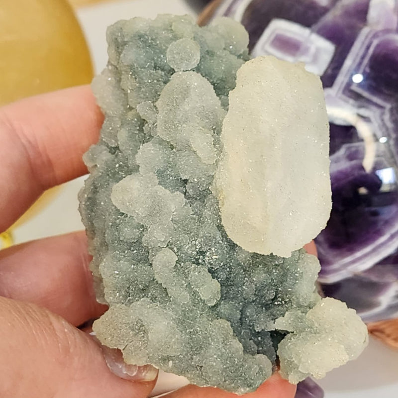 Zeolite Mineral Apophyllite / Black Chalcedony / Quartz Crusting