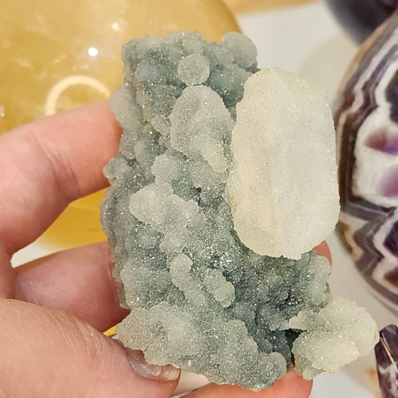 Zeolite Mineral Apophyllite / Black Chalcedony / Quartz Crusting