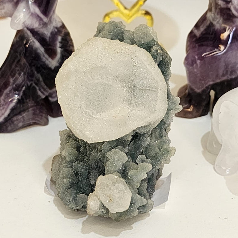 Zeolite Mineral Apophyllite / Black Chalcedony / Quartz Crusting