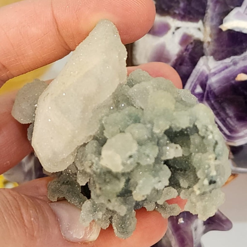 Zeolite Mineral Apophyllite / Black Chalcedony / Quartz Crusting