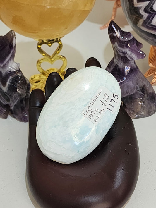 🌊💙 Caribbean Blue Calcite ~ Palm Stone