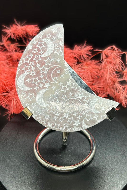 Selenite Engraved Moon 140g