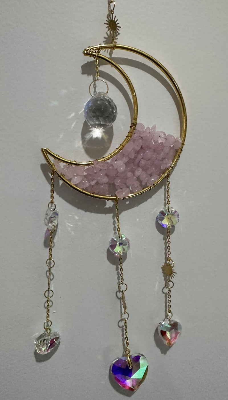 Rose Quartz - Sun Catcher half-moon Boho style