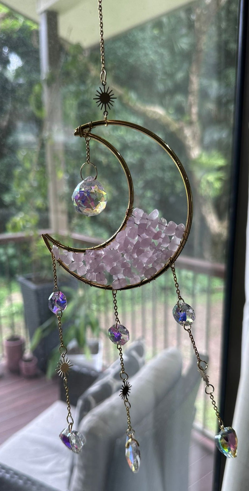 Rose Quartz - Sun Catcher half-moon Boho style