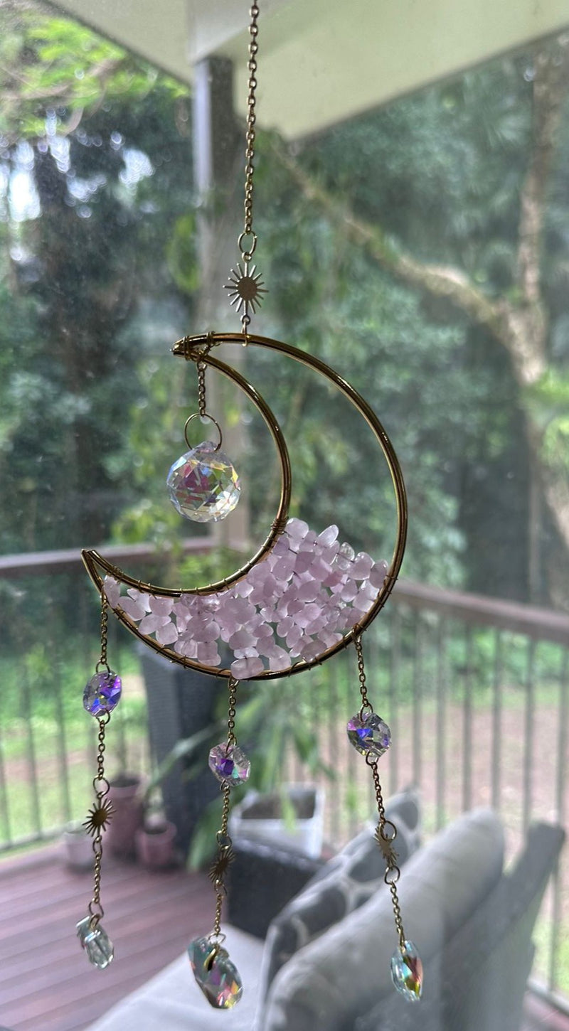 Rose Quartz - Sun Catcher half-moon Boho style