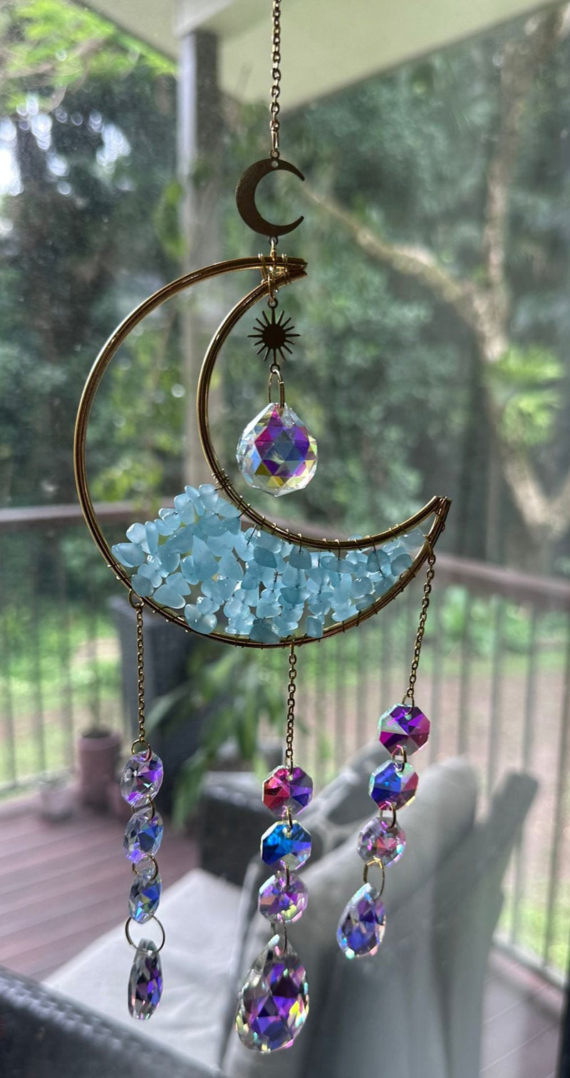 Aquamarine- Sun Catcher half-moon Boho style