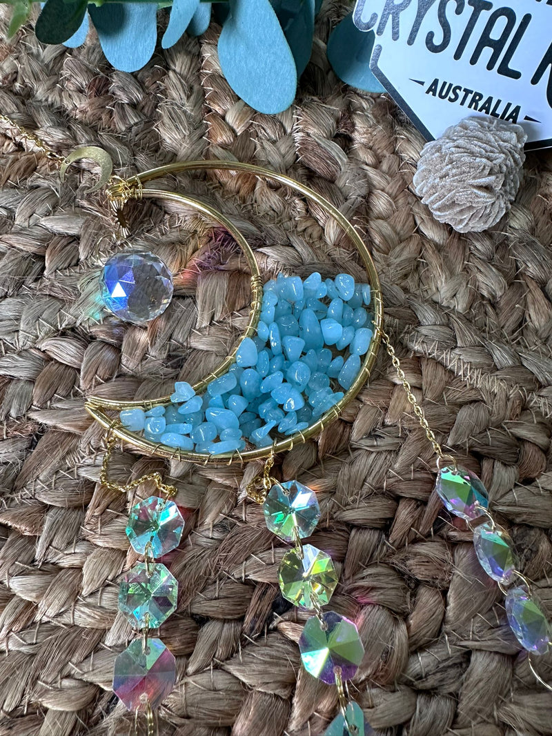 Aquamarine- Sun Catcher half-moon Boho style