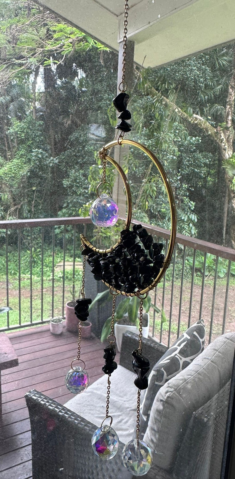 Obsidian - Sun Catcher half-moon Boho style