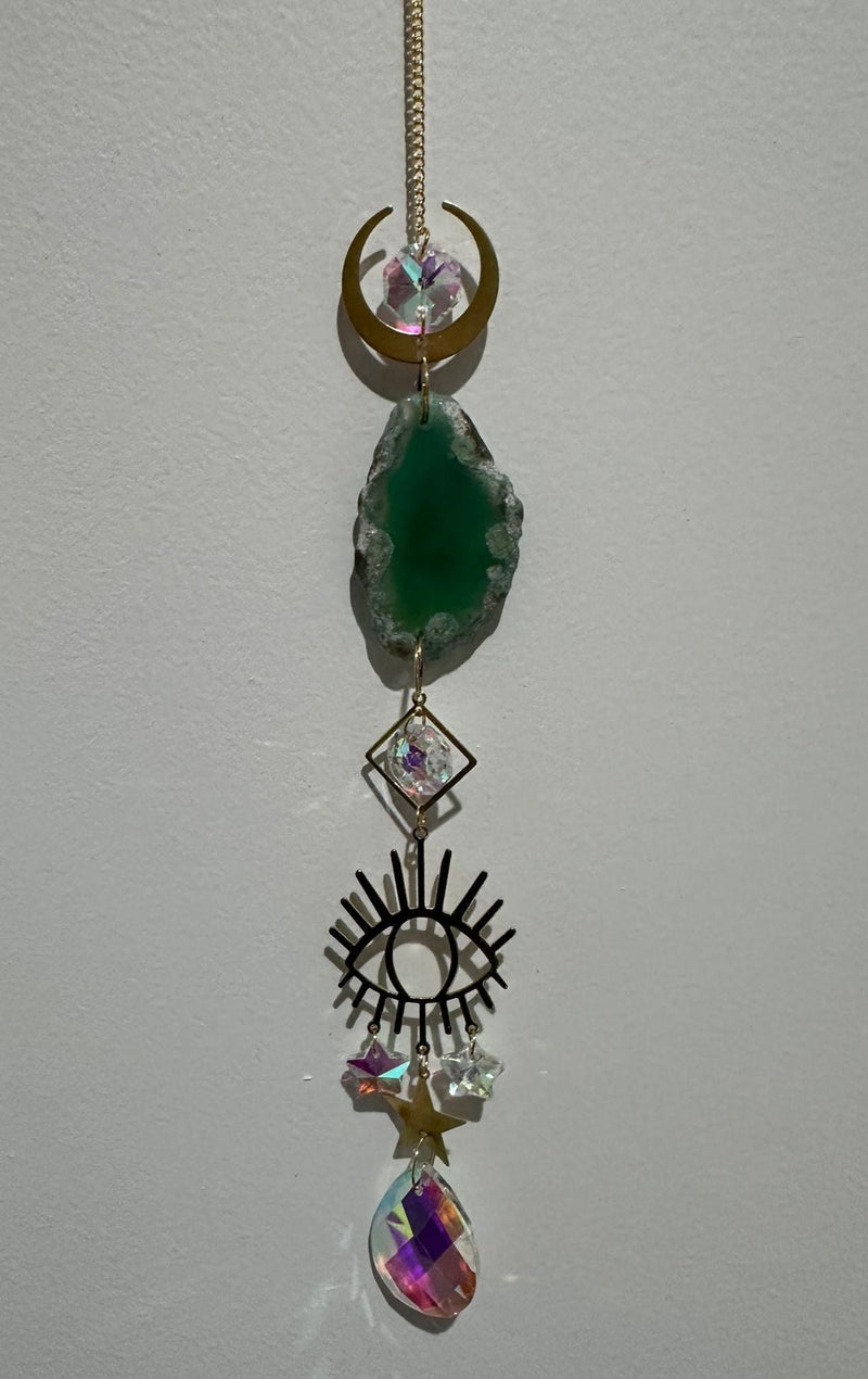 Glass Sun Catchers with Prism and Agate Slices 