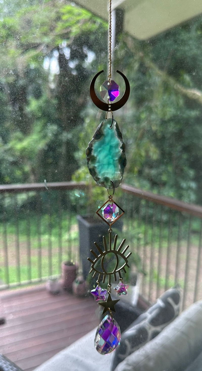 Glass Sun Catchers with Prism and Agate Slices 