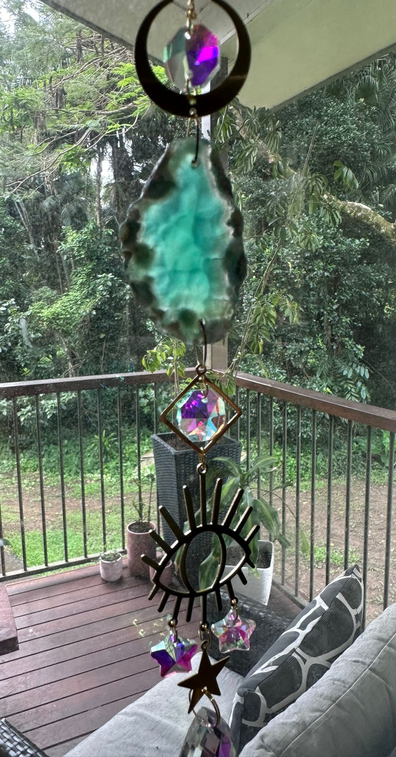 Glass Sun Catchers with Prism and Agate Slices 