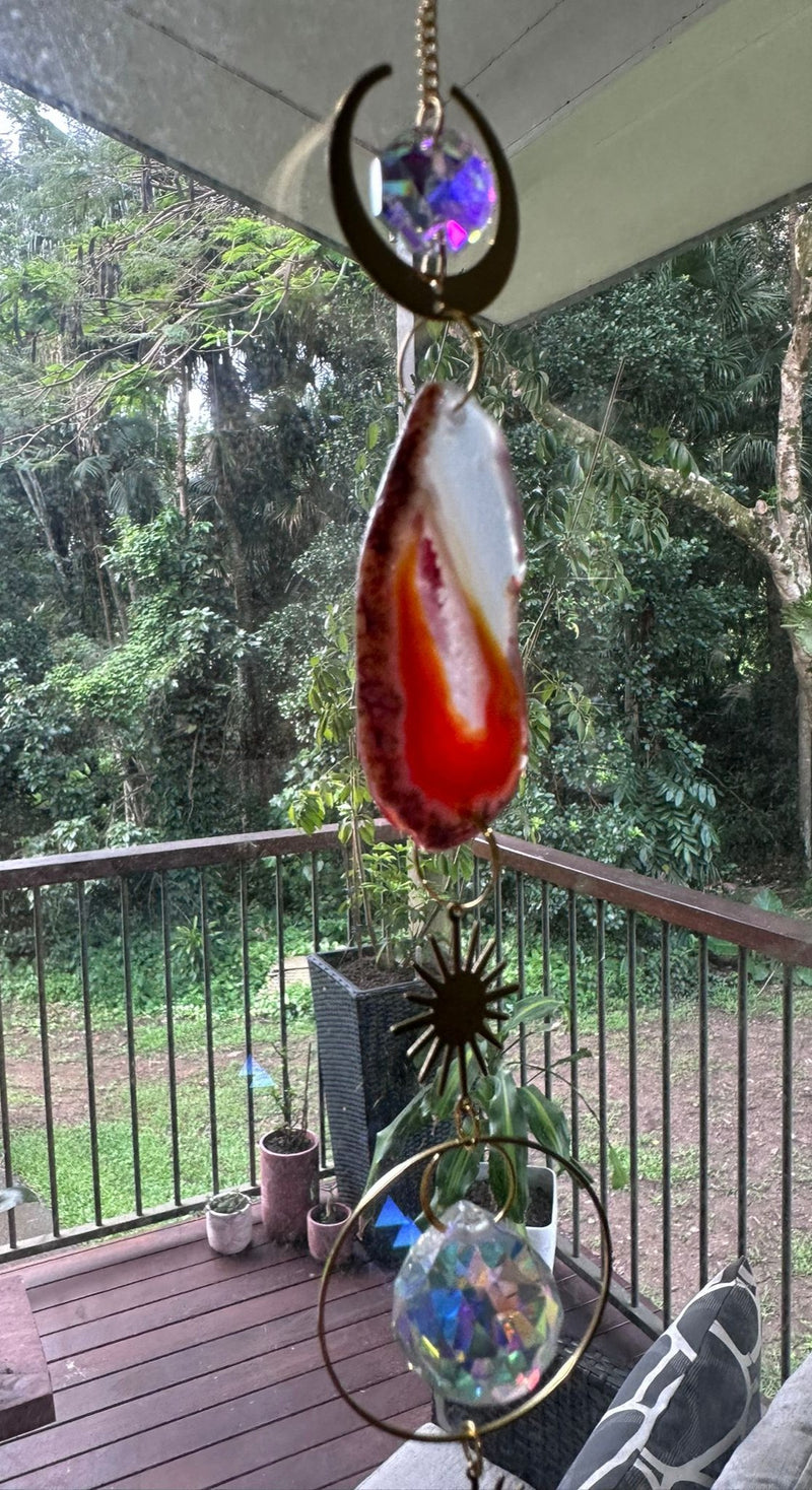 Glass Sun Catchers with Prism and Agate Slices 