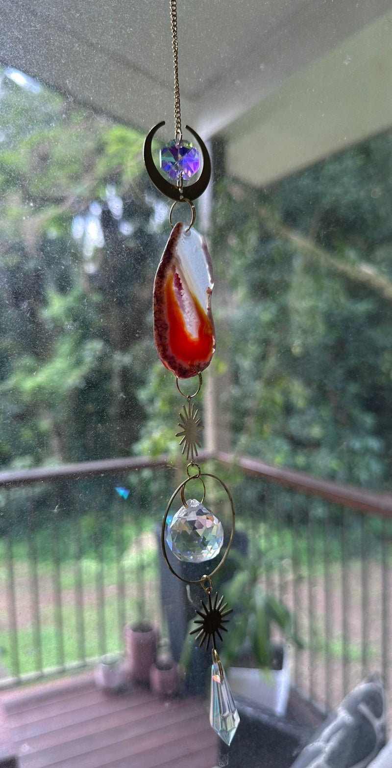 Glass Sun Catchers with Prism and Agate Slices 