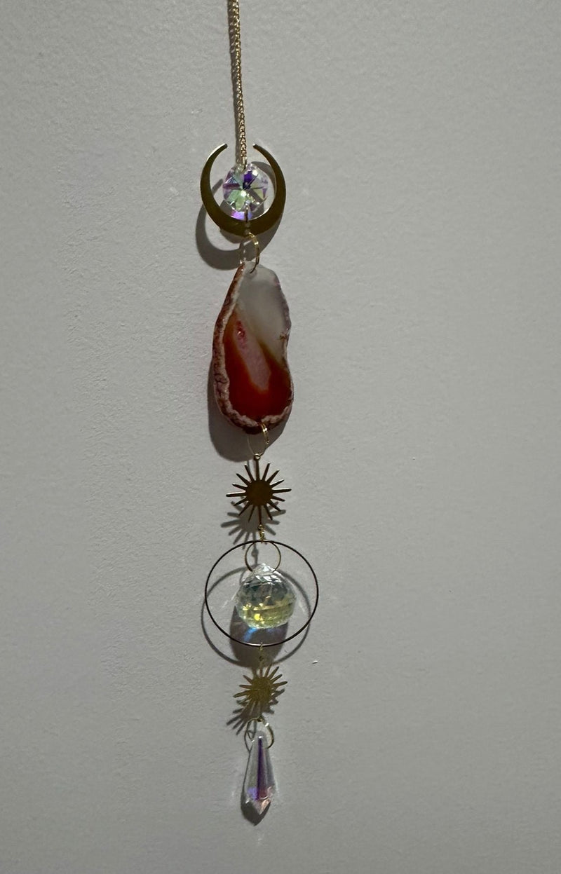 Glass Sun Catchers with Prism and Agate Slices 